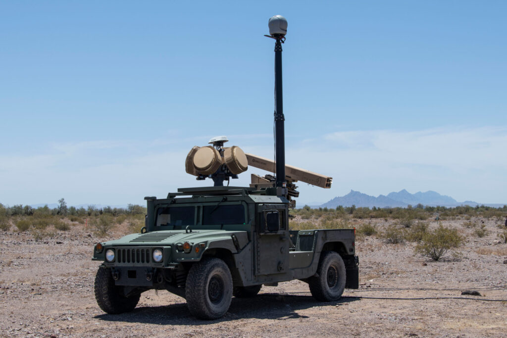 Military defense vehicle in the desert